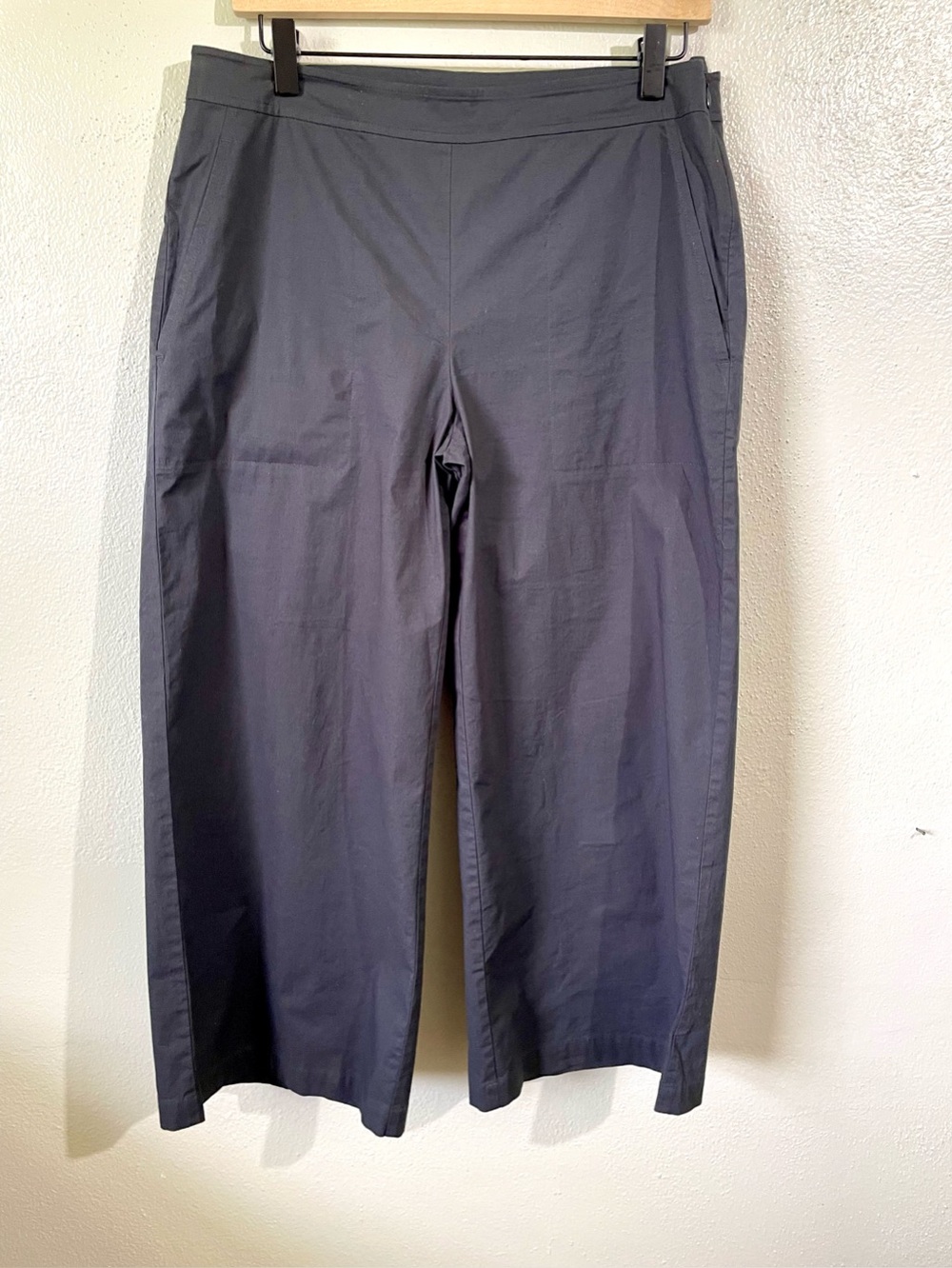 Eileen Fisher Black Cotton Zip Crop Pants Wide Legs Capsule Minimalist Comfort